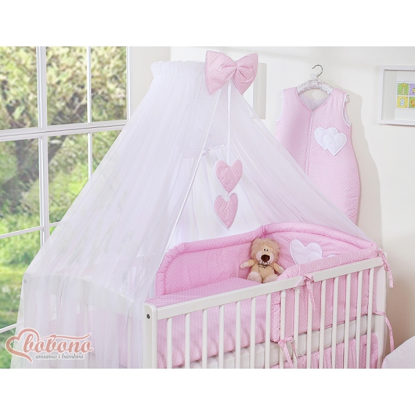 Ensemble de Linge de Lit pour Bébé 7 pcs avec Ciel Rose à Pois Cœurs