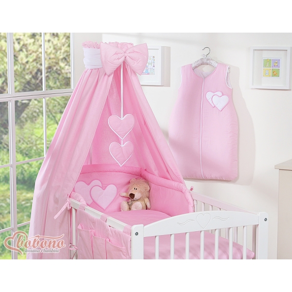 Ensemble de Linge de Lit pour Bébé 7 pcs avec Ciel Rose Cœurs