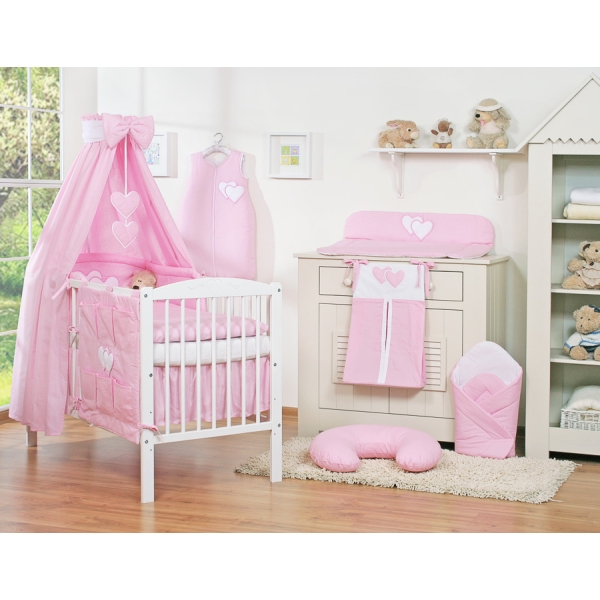 Ensemble de Linge de Lit pour Bébé 7 pcs avec Ciel Rose Cœurs