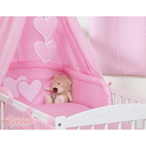 Ensemble de Linge de Lit pour Bébé 7 pcs avec Ciel Rose Cœurs