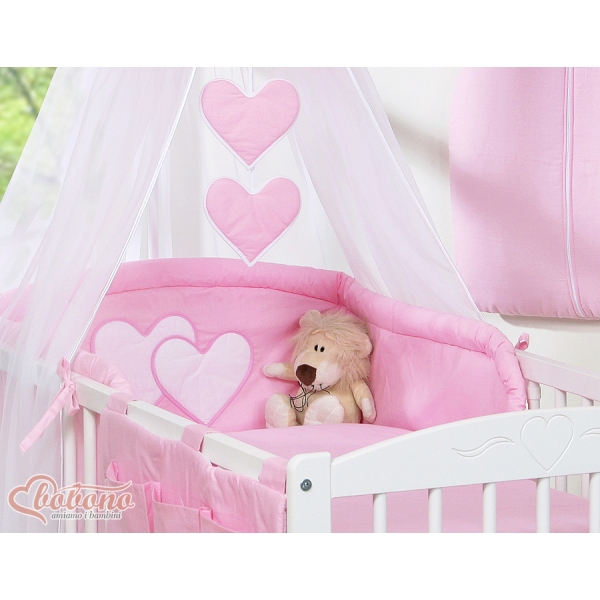 Ensemble de Linge de Lit pour Bébé 7 pcs avec Ciel Rose Cœurs