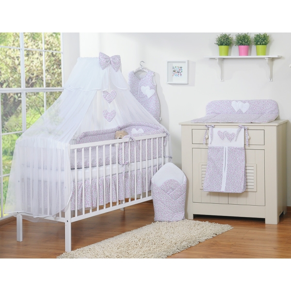 Ensemble de Linge de Lit pour Bébé 7 pcs avec Ciel Rose Fleurs Cœurs