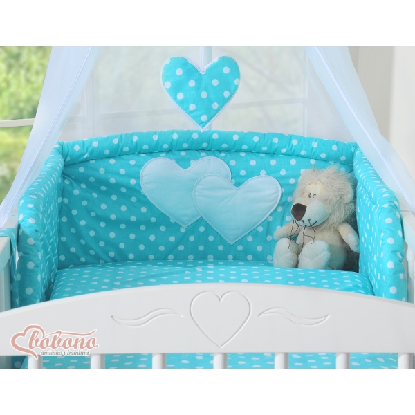 Ensemble de Linge de Lit pour Bébé 7 pcs avec Ciel Turquoise à Pois Cœurs
