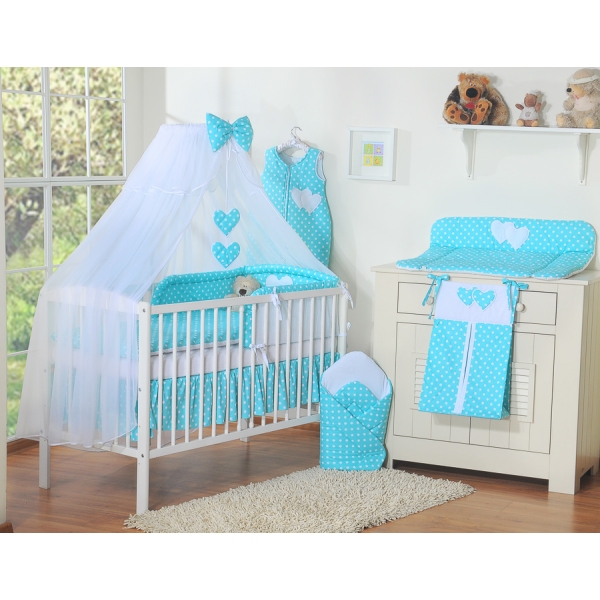 Ensemble de Linge de Lit pour Bébé 7 pcs avec Ciel Turquoise Cœurs