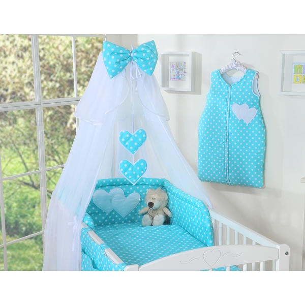 Ensemble de Linge de Lit pour Bébé 7 pcs avec Ciel Turquoise Cœurs