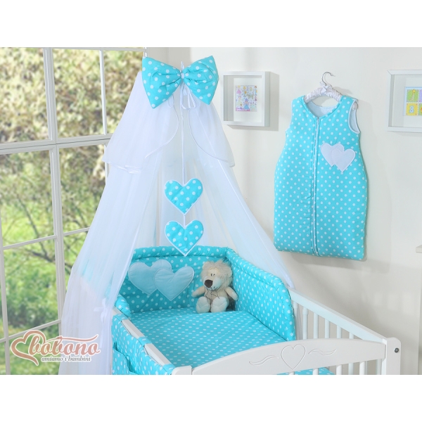 Ensemble de Linge de Lit pour Bébé 7 pcs avec Ciel Turquoise Cœurs