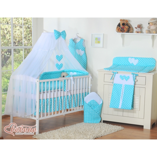 Ensemble de Linge de Lit pour Bébé 7 pcs avec Ciel Turquoise Cœurs