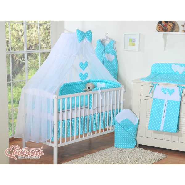 Ensemble de Linge de Lit pour Bébé 7 pcs avec Ciel Turquoise Cœurs