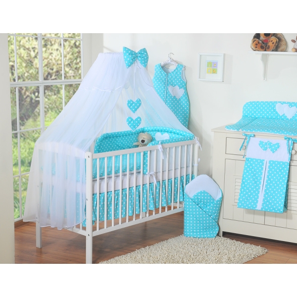 Ensemble de Linge de Lit pour Bébé 7 pcs avec Ciel Turquoise Cœurs