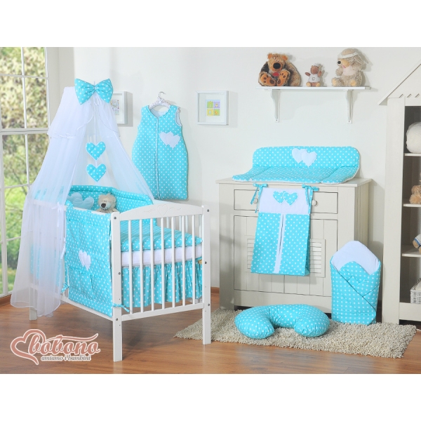 Ensemble de Linge de Lit pour Bébé 7 pcs avec Ciel Turquoise Cœurs