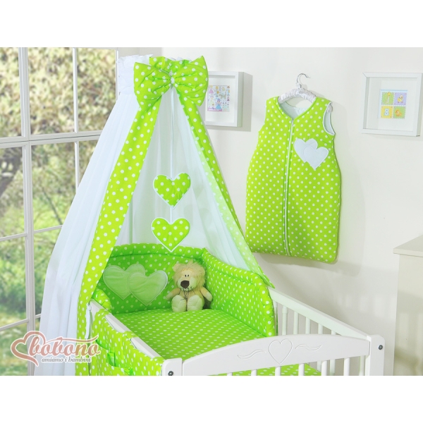 Ensemble de Linge de Lit pour Bébé 7 pcs avec Ciel Vert à Pois Cœurs