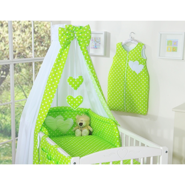 Ensemble de Linge de Lit pour Bébé 7 pcs avec Ciel Vert à Pois Cœurs