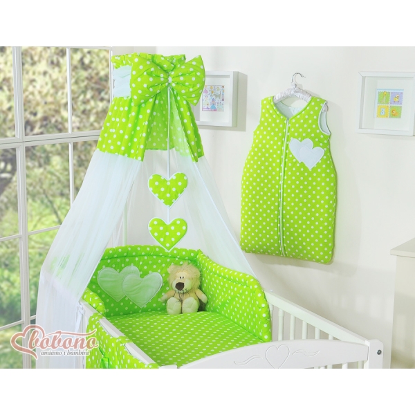 Ensemble de Linge de Lit pour Bébé 7 pcs avec Ciel Vert à Pois Cœurs