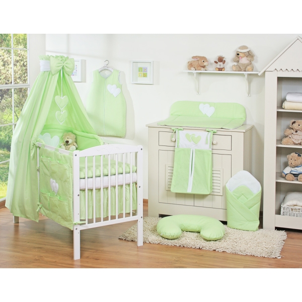 Ensemble de Linge de Lit pour Bébé 7 pcs avec Ciel Vert Cœurs
