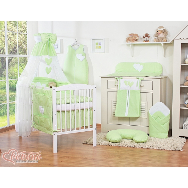 Ensemble de Linge de Lit pour Bébé 7 pcs avec Ciel Vert Cœurs
