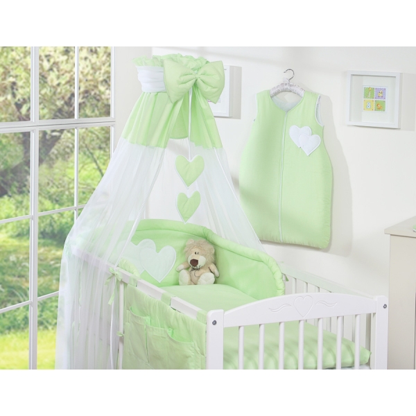 Ensemble de Linge de Lit pour Bébé 7 pcs avec Ciel Vert Cœurs