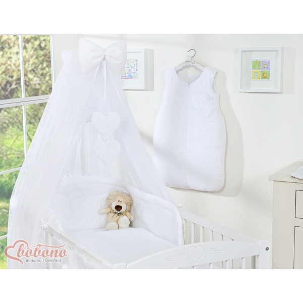 Ensemble de Linge de Lit pour Bébé 7 pcs avec Moustiquaire Blanc Cœurs