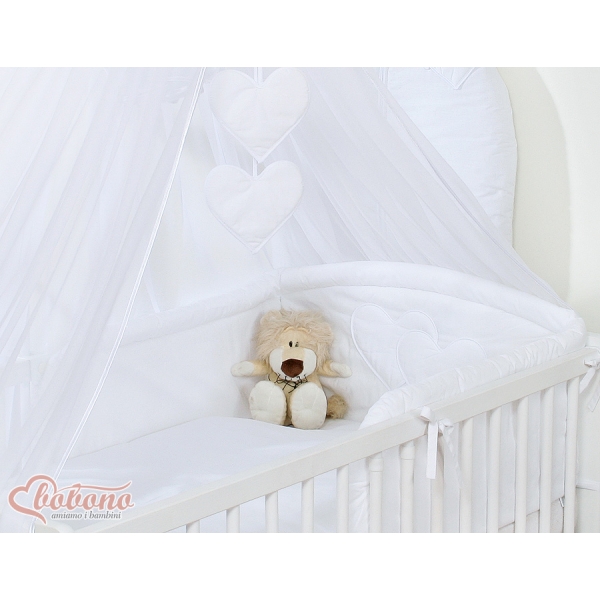 Ensemble de Linge de Lit pour Bébé 7 pcs avec Moustiquaire Blanc Cœurs