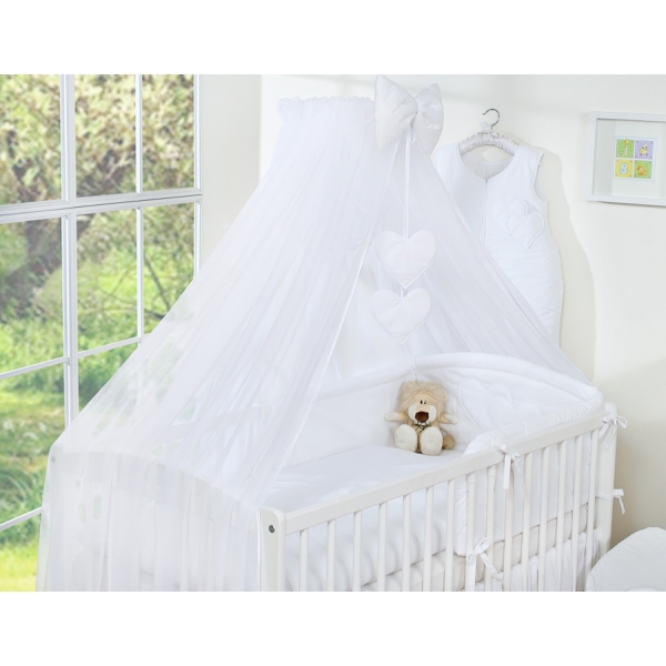 Ensemble de Linge de Lit pour Bébé 7 pcs avec Moustiquaire Blanc Cœurs