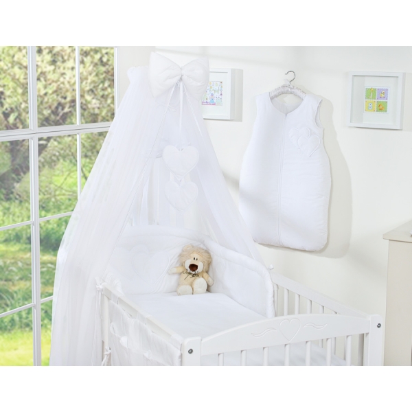 Ensemble de Linge de Lit pour Bébé 7 pcs avec Moustiquaire Blanc Cœurs