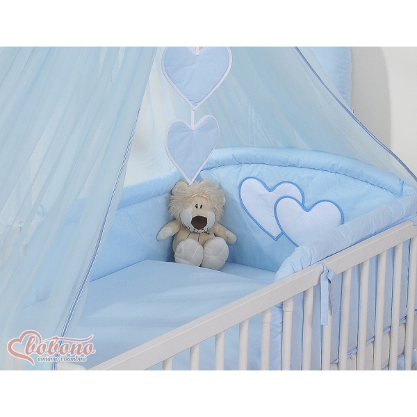 Ensemble de Linge de Lit pour Bébé 7 pcs avec Moustiquaire Bleu Cœurs