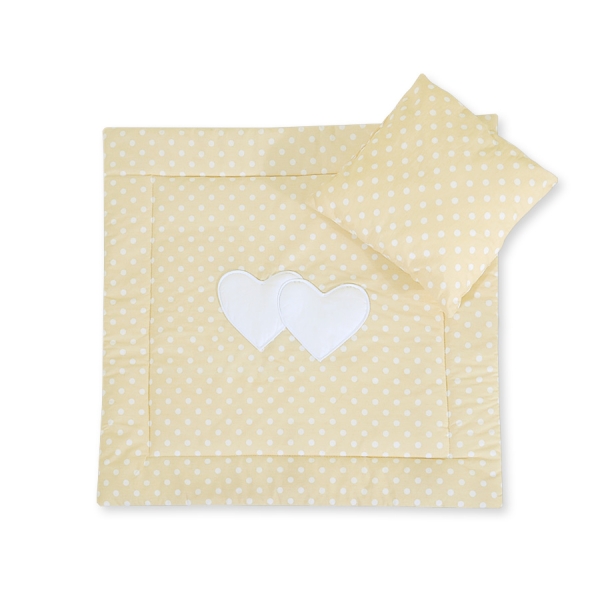Ensemble de Linge de Lit pour Landau 2 pcs Beige à Pois Cœurs