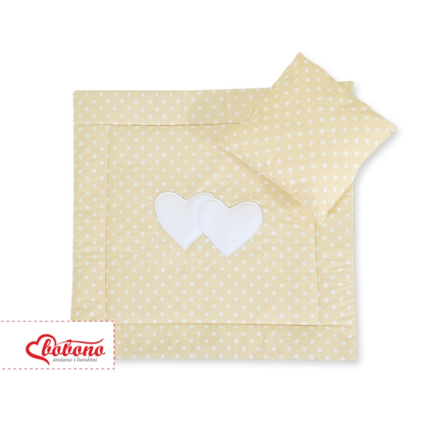 Ensemble de Linge de Lit pour Landau 2 pcs Beige à Pois Cœurs