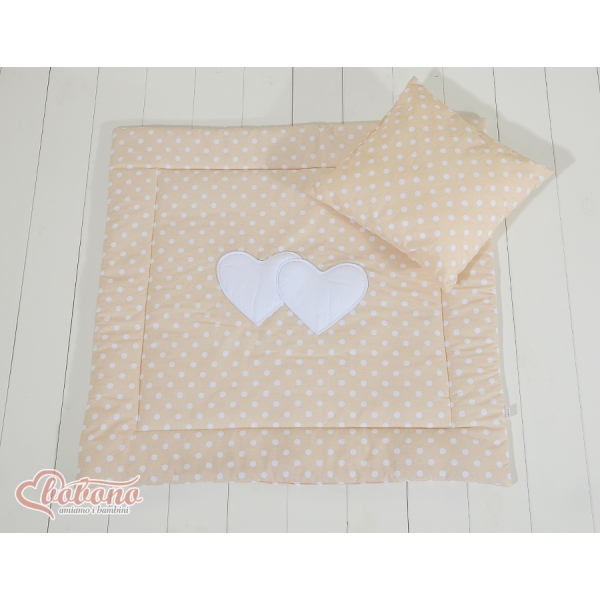 Ensemble de Linge de Lit pour Landau 2 pcs Beige à Pois Cœurs