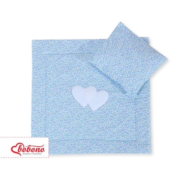 Ensemble de Linge de Lit pour Landau 2 pcs Bleu Fleurs Cœurs