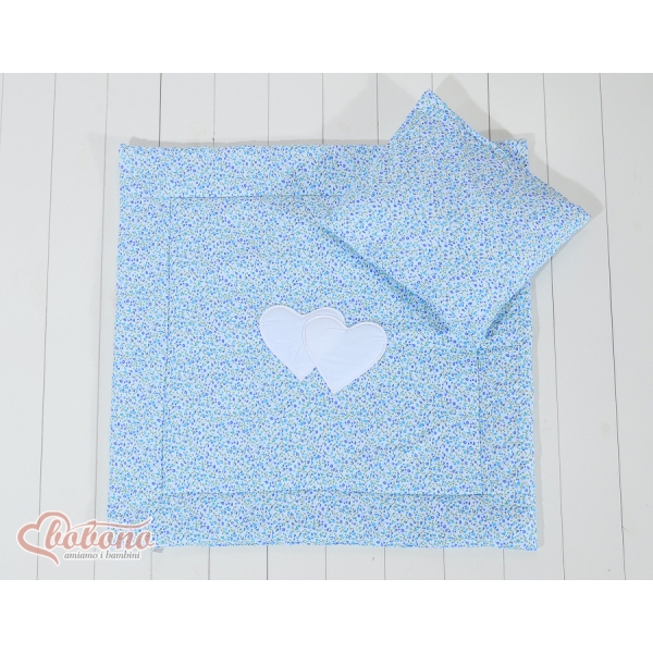 Ensemble de Linge de Lit pour Landau 2 pcs Bleu Fleurs Cœurs