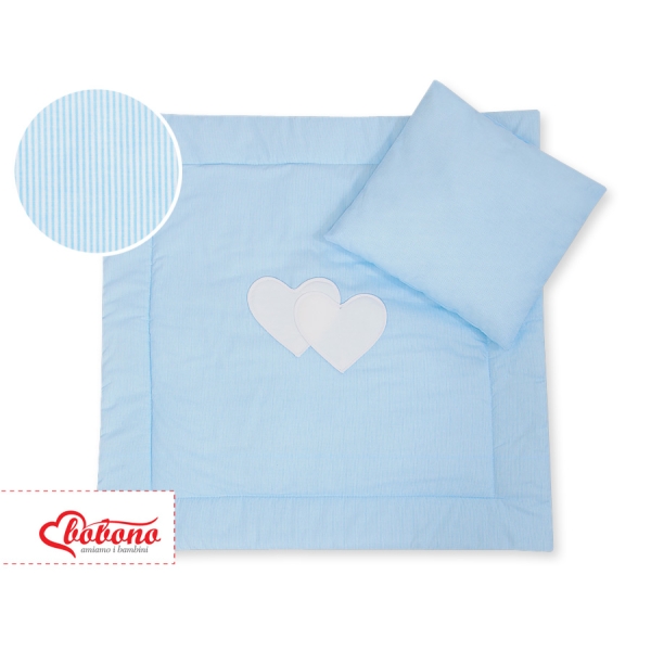Ensemble de Linge de Lit pour Landau 2 pcs Bleu Rayures Cœurs