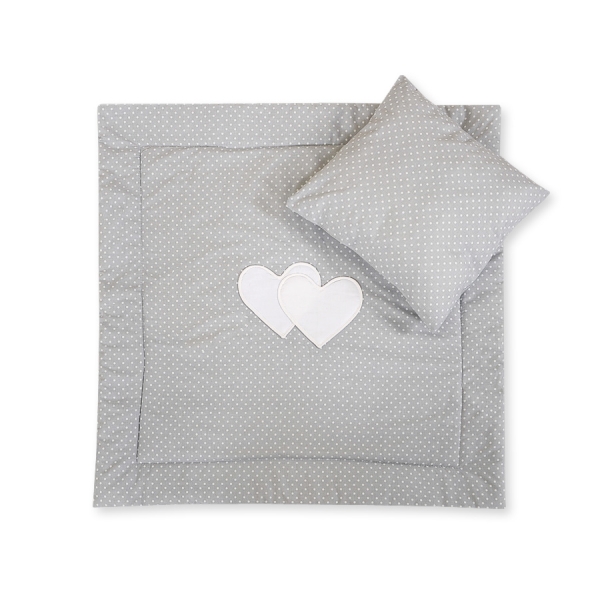 Ensemble de Linge de Lit pour Landau 2 pcs Gris à Pois Cœurs