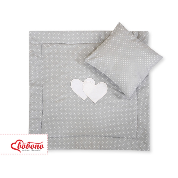 Ensemble de Linge de Lit pour Landau 2 pcs Gris à Pois Cœurs