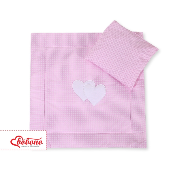 Ensemble de Linge de Lit pour Landau 2 pcs Rose à Carreaux Cœurs