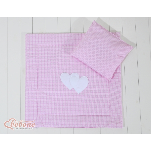 Ensemble de Linge de Lit pour Landau 2 pcs Rose à Carreaux Cœurs