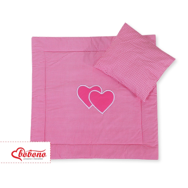 Ensemble de Linge de Lit pour Landau 2 pcs Rose à Carreaux Cœurs