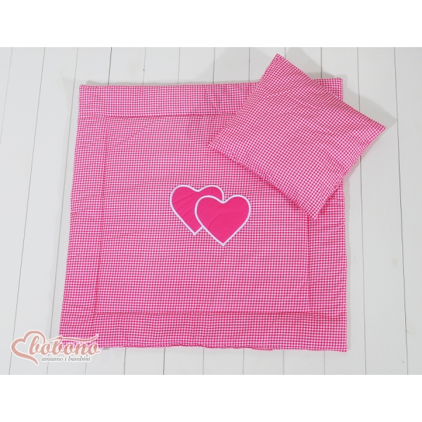 Ensemble de Linge de Lit pour Landau 2 pcs Rose à Carreaux Cœurs