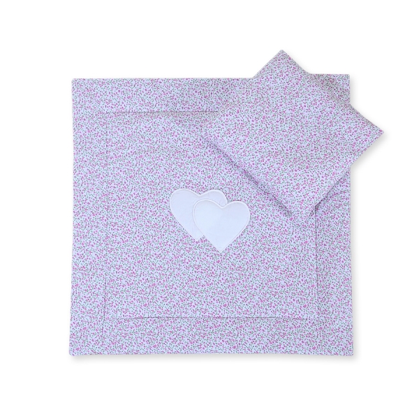 Ensemble de Linge de Lit pour Landau 2 pcs Rose Fleurs Cœurs