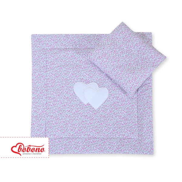 Ensemble de Linge de Lit pour Landau 2 pcs Rose Fleurs Cœurs