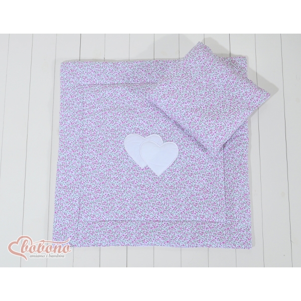 Ensemble de Linge de Lit pour Landau 2 pcs Rose Fleurs Cœurs
