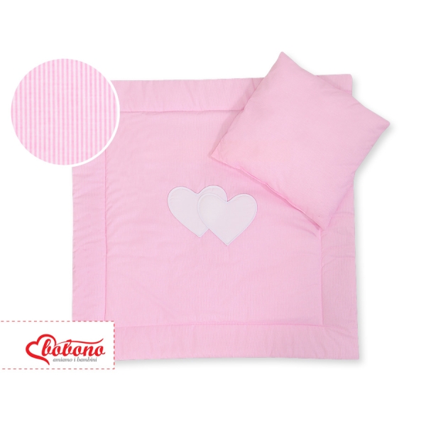 Ensemble de Linge de Lit pour Landau 2 pcs Rose Rayures Cœurs