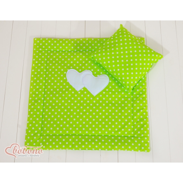 Ensemble de Linge de Lit pour Landau 2 pcs Vert à Pois Cœurs