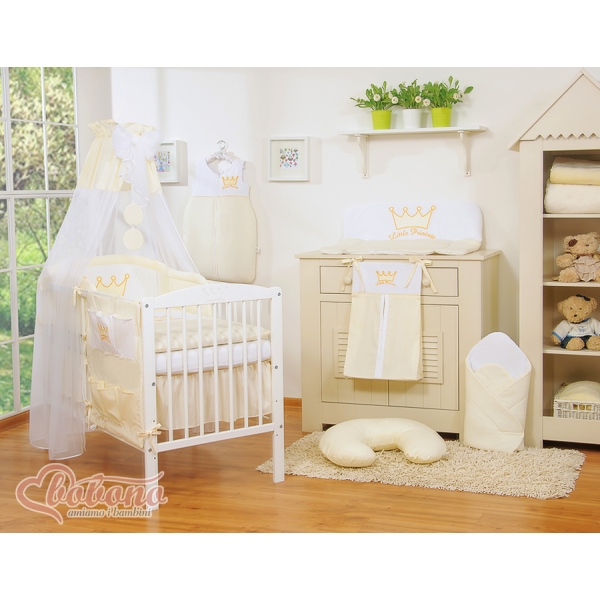 Ensemble de Linge de Lit pour Nouveau Né 11 pcs avec Baldaquin Crème Prince / Princess