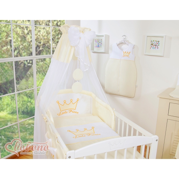 Ensemble de Linge de Lit pour Nouveau Né 11 pcs avec Baldaquin Crème Prince / Princess