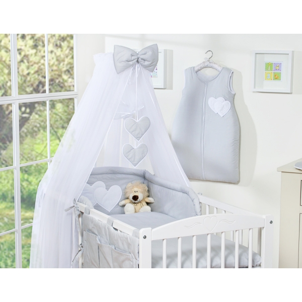 Ensemble de Linge pour Lit Bébé 7 pcs avec Ciel Gris Cœurs