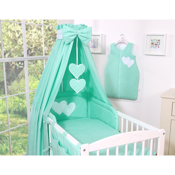 Ensemble de Linge pour Lit Bébé 7 pcs avec Ciel Menthe Cœurs