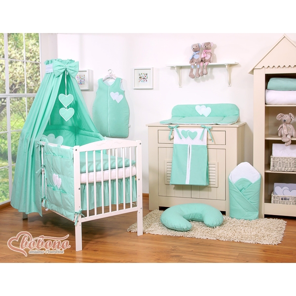 Ensemble de Linge pour Lit Bébé 7 pcs avec Ciel Menthe Cœurs