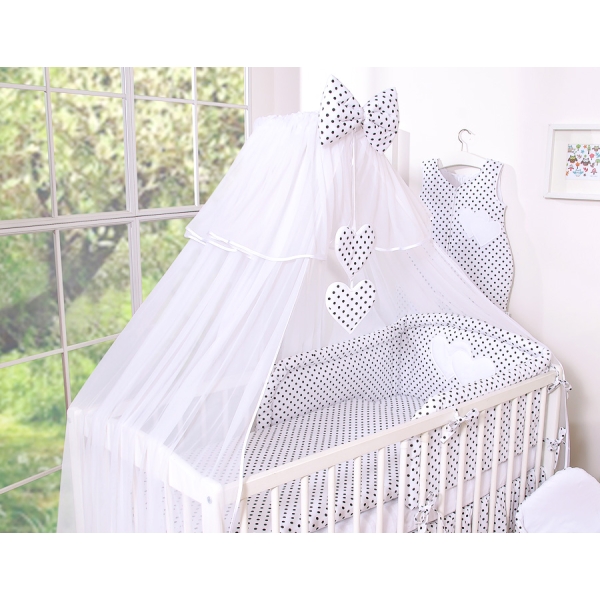 Ensemble de Linge pour Lit Bébé 7 pcs avec Ciel Noir à Pois Cœurs