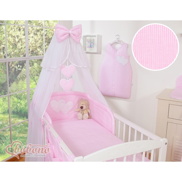 Ensemble de Linge pour Lit Bébé 7 pcs avec Ciel Rose Rayures Cœurs
