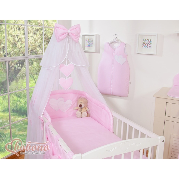 Ensemble de Linge pour Lit Bébé 7 pcs avec Ciel Rose Rayures Cœurs